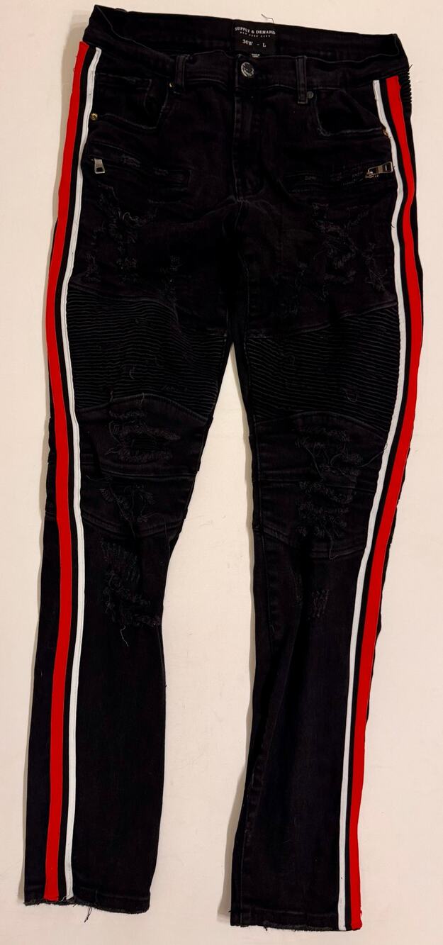 Supply & Demand Men's Black/White/Red Distressed Skinny Jeans Size 34x33